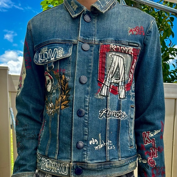 Authentic Dolce & Gabbana King of Love Amir’s Denim Jacket Sz 48 - Picture 1 of 16